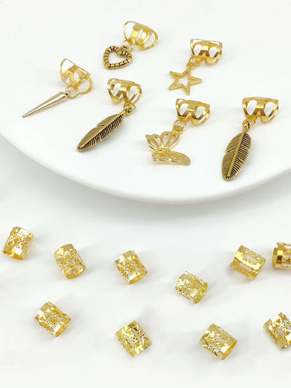 Antique style dirty braid hair rings in electroplated gold or silver alloy, 26-piece pack