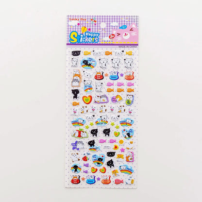 Cartoon three-dimensional bubble stickers showing colourful animal, food and pattern designs for decoration