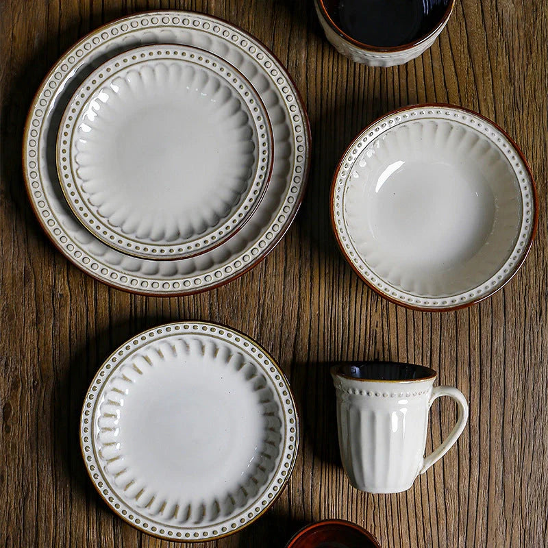 Elegant 6-piece ceramic western dinner plate set for steak, pasta, and more