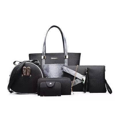 Women's stylish shoulder bag with zipper closure and multiple pockets in light gray, black, off-white, and rose red.