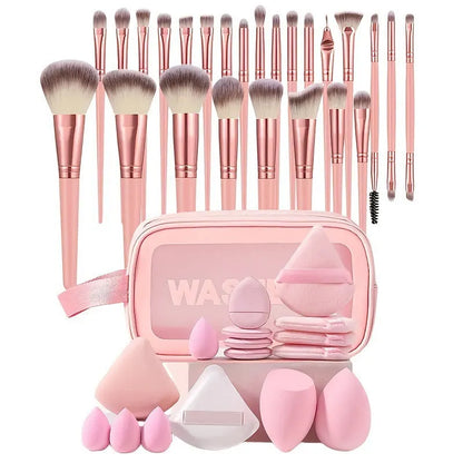 Hydrophilic non-latex beauty tools makeup brush set in pink, brown, or purple colour options