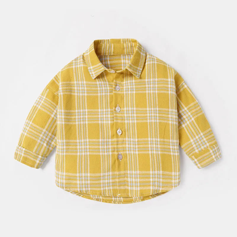 Boys' long sleeve cotton shirt with lattice animal print in light blue, sizes based on child height.