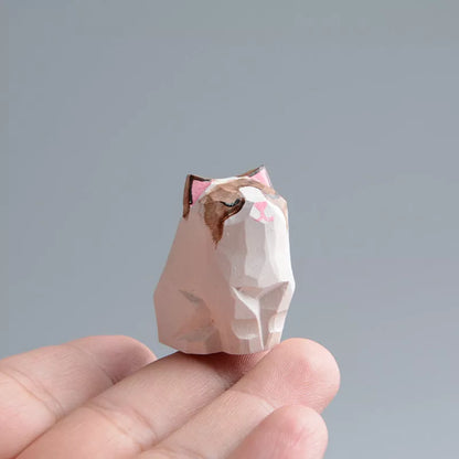 Handmade wooden cat trinkets in gray and orange, perfect for decor or gifts