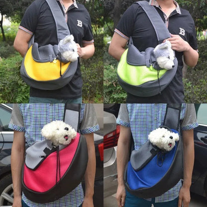 Blue pet backpack with mesh ventilation panels and adjustable padded shoulder straps for cat or small dog transport