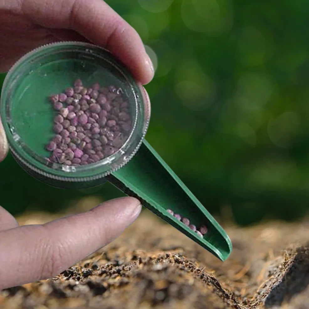 Green and transparent 5-speed adjustable gardening seed planter with dial control