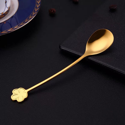 304 stainless steel gold plated dessert spoon with floral design