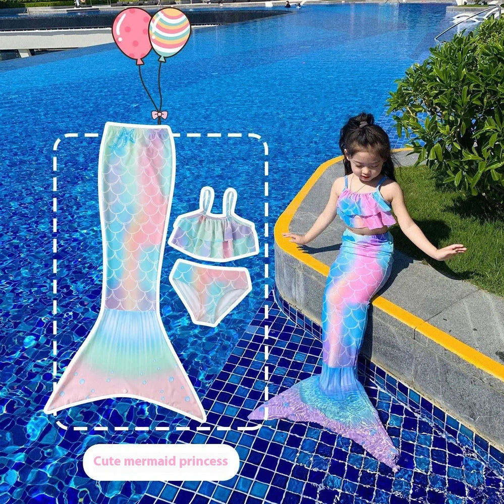 Children's swimsuit set with bikini top and fish tail skirt in pink colours