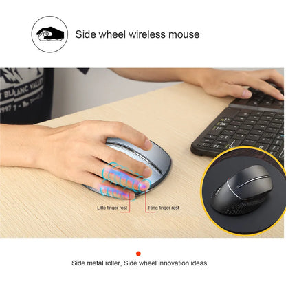 T32 black and silver grey wireless vertical ergonomic mouse with aluminium side roller.