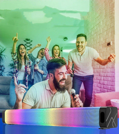 Powerful surround sound gaming speakers with RGB lighting, featuring a sleek design and versatile connectivity options for PC, console, and mobile devices.