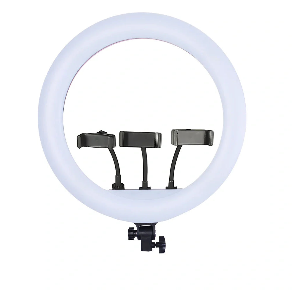 18-inch ring light with adjustable gimbal showing 45.5cm diameter illumination for photography