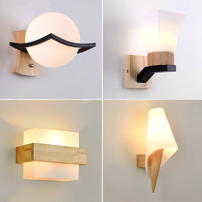 Solid wood table lamp with glass shade and wrought iron elements, 16cm height