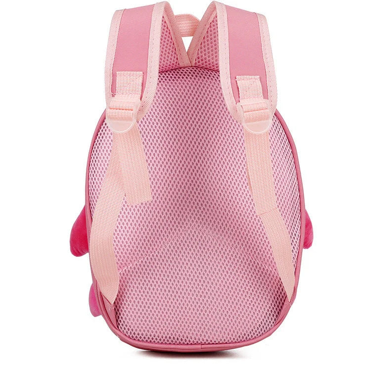 Blue aircraft-shaped children's hard shell backpack with cartoon graphics and adjustable shoulder straps