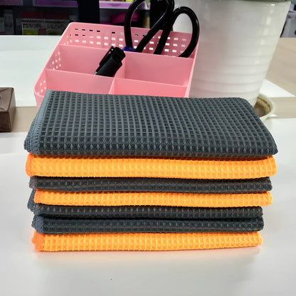 Orange and grey 40x40cm wafer-style car wash towel with microfiber texture