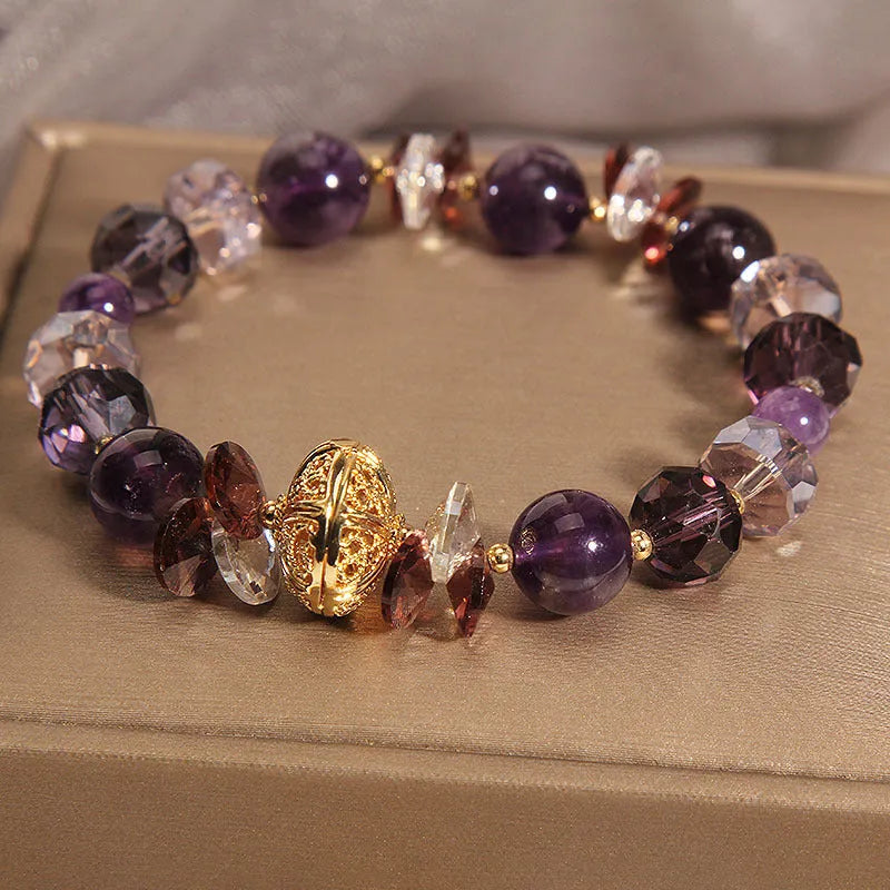 Purple crystal bracelet with wind chime pumpkin lucky beads and rhinestone details for women