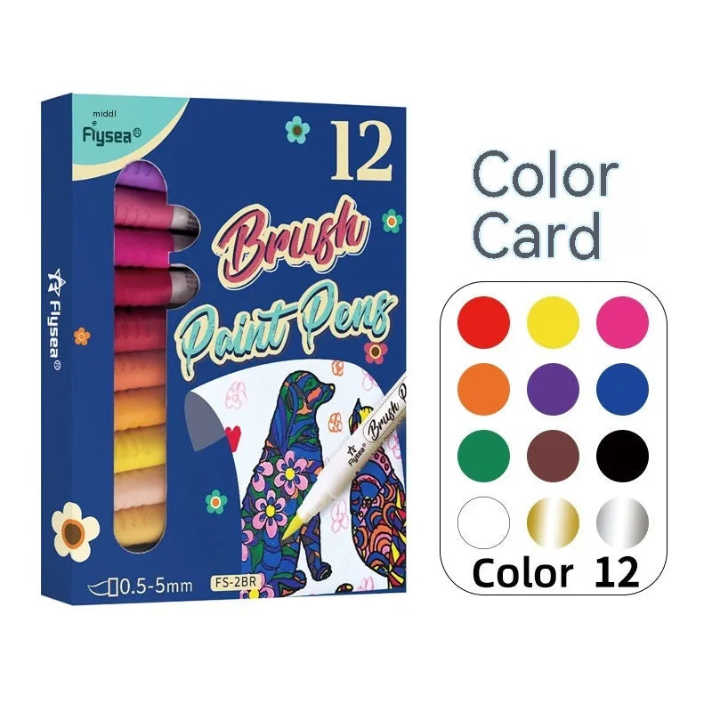 Set of soft-head gouache pens in various colours for hand accounting and card art.