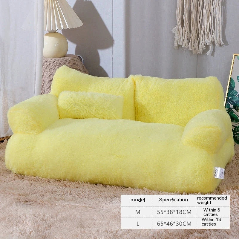 Cozy cat bed sofa with plush backrest, anti-slip base, and included pillow for small to medium pets