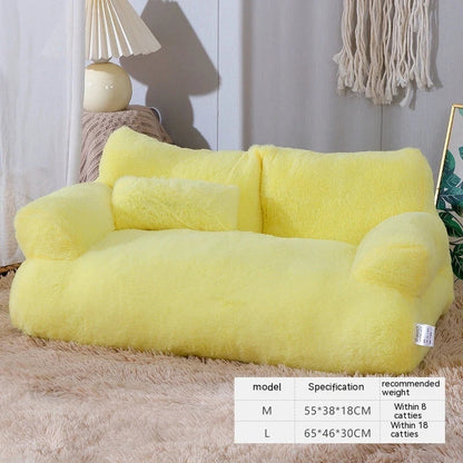 Cozy cat bed sofa with plush backrest, anti-slip base, and included pillow for small to medium pets