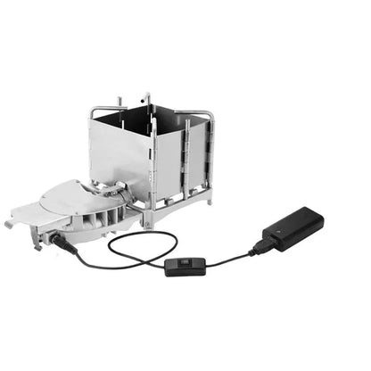 Portable stainless steel wood stove for camping with grill, compact and lightweight design