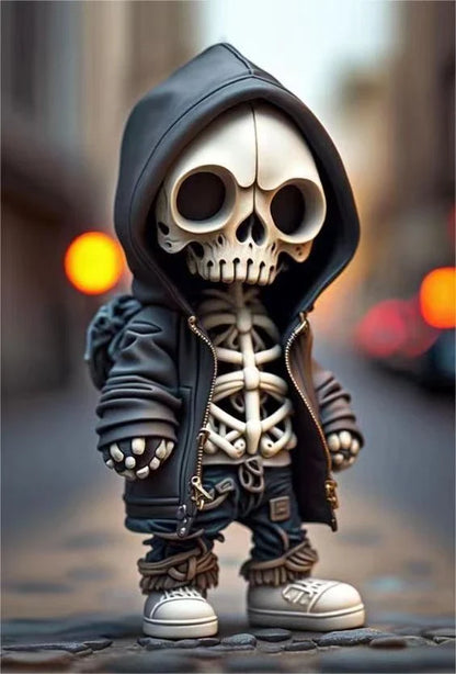 Stylish resin skeleton figurine with modern, minimalist design for unique Halloween home decor