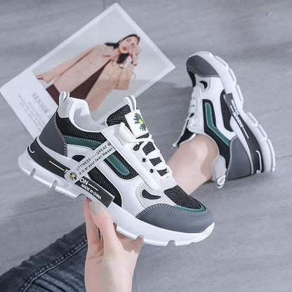Korean style daddy shoes for women in green and pink, sporty street fashion
