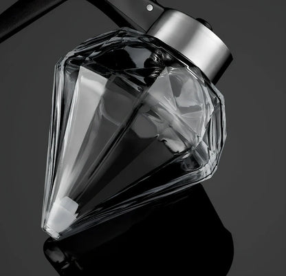 Diamond shaped glass oil dispenser with 200ml capacity and push-pour handle