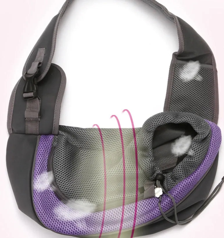 Blue pet backpack with mesh ventilation panels and adjustable padded shoulder straps for cat or small dog transport
