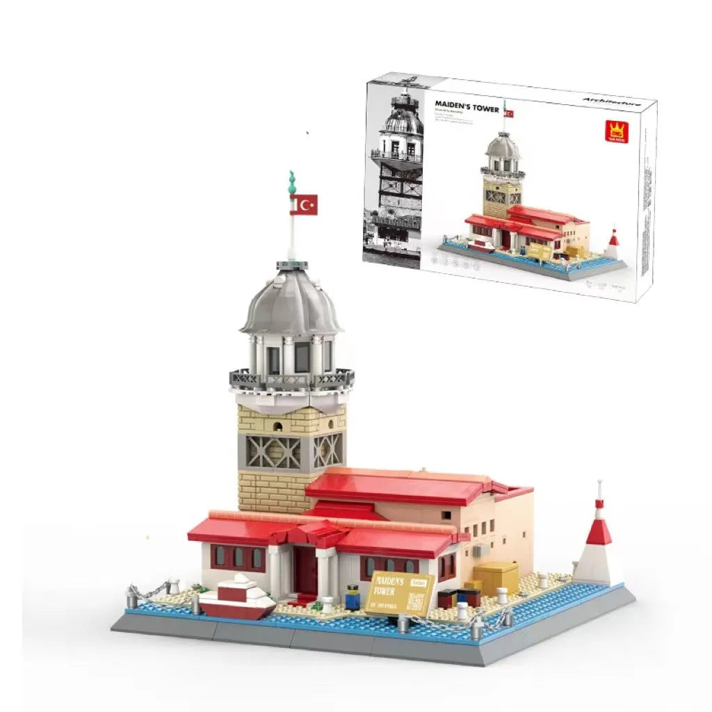 Wange building block set with 800+ ABS plastic pieces for constructing architectural landmark models
