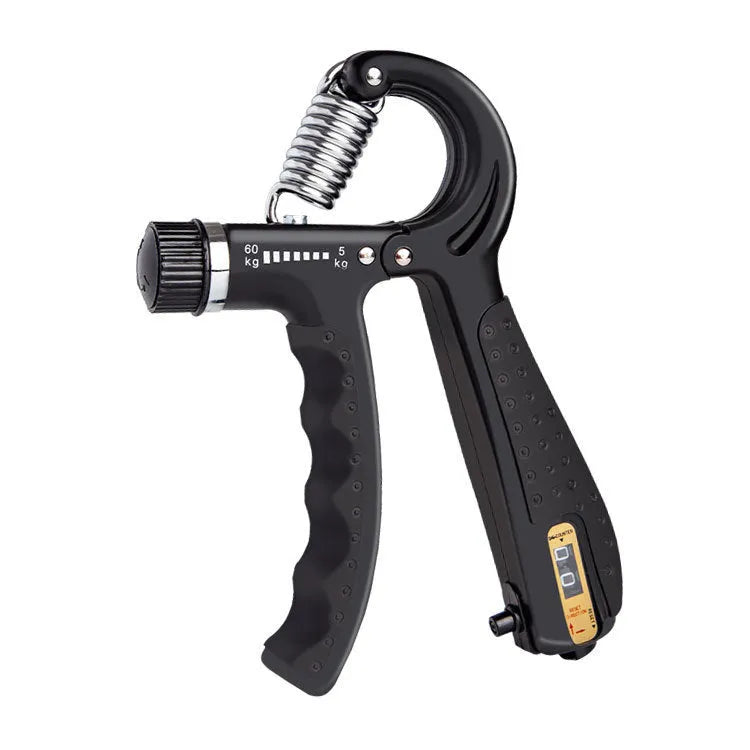 Adjustable counting hand gripper exerciser showing digital display and TPR handles in a selected colour.
