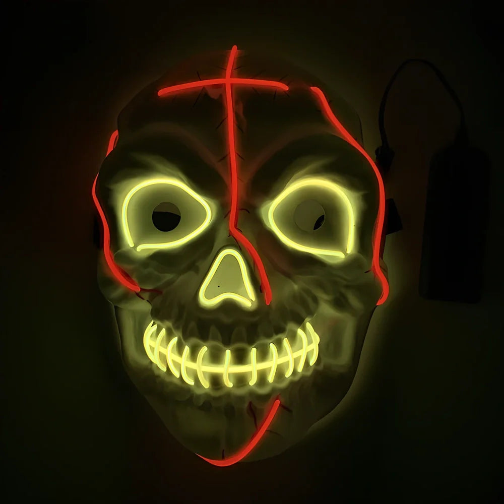 Halloween LED mask with voice control and multiple flash modes measuring 22cm by 18cm
