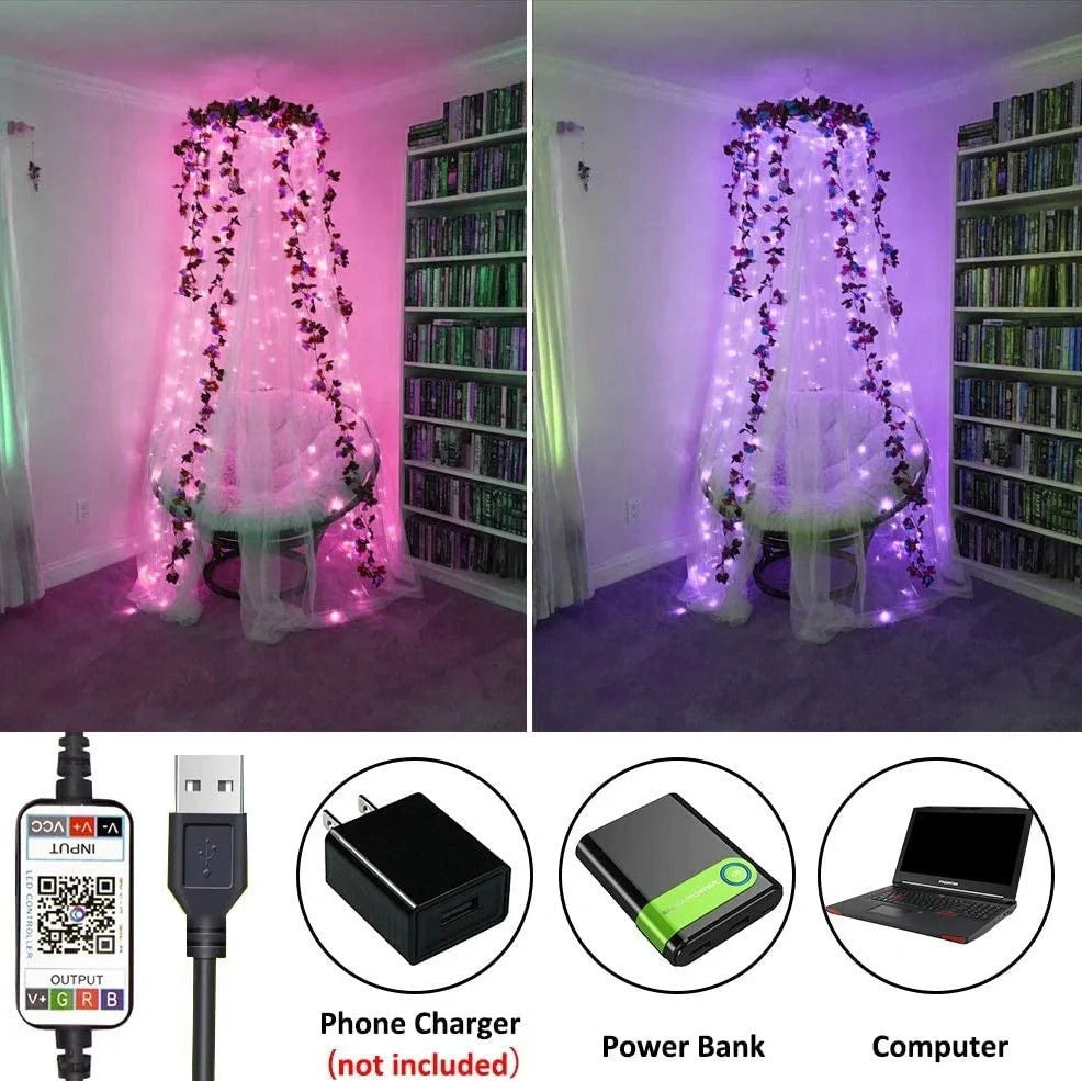10-metre Bluetooth Christmas tree lights with remote control showing IP65 weather protection rating