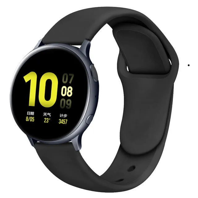 Samsung Galaxy Active 2 reverse buckle silicone strap showing 20mm and 22mm width options