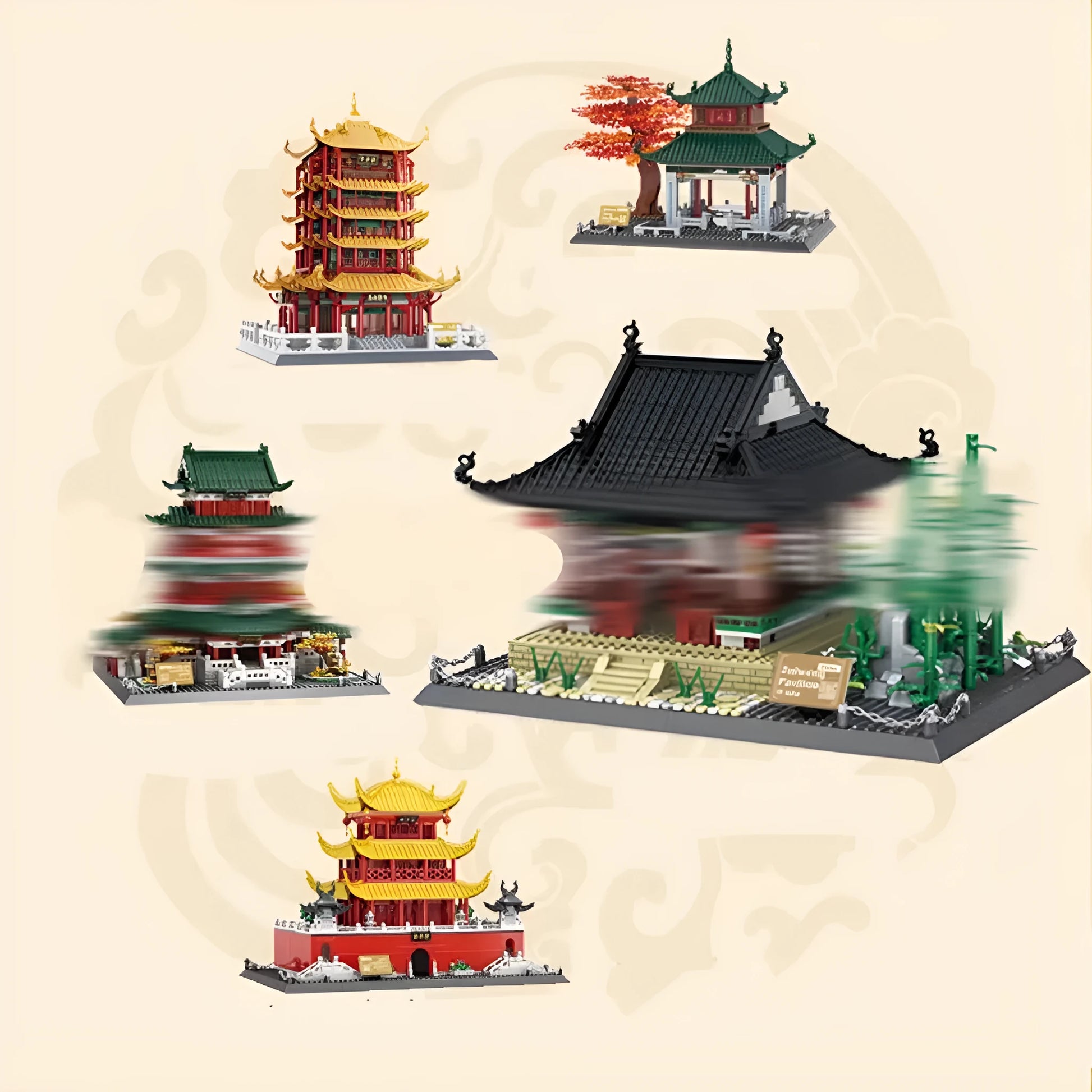 Wange building block set with 800+ ABS plastic pieces for constructing architectural landmark models