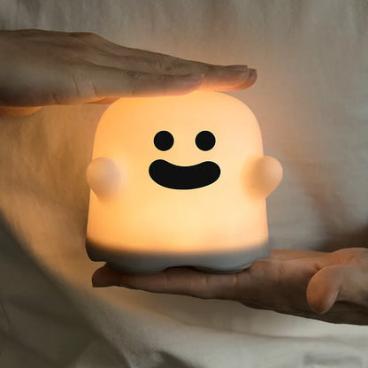 White silicone LED night light with touch sensor base showing 110mm height measurement