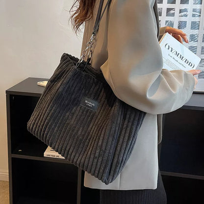 Retro corduroy women's shoulder bag with zipper closure in multiple colors