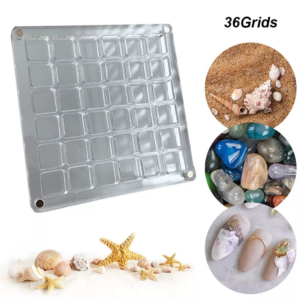 Acrylic magnetic seashell and jewelry organizer box with 36 or 64 grids for versatile storage