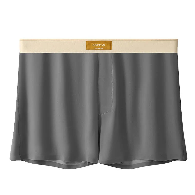 Men's loose-fit Ice Silk nylon underwear in a three-pack, showing colour options like black, green, and grey.