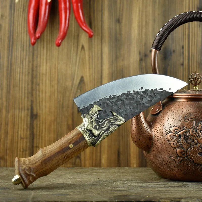 Hand forged lightweight slicing knife with rosewood handle and sharp 5Cr15Mov blade