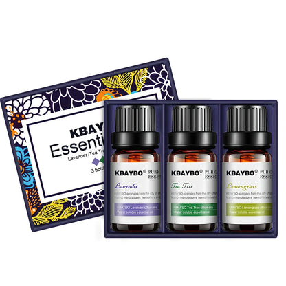 Three 10ml bottles of water-soluble aromatherapy fragrances in lavender, green tea, and lemon vanilla scents