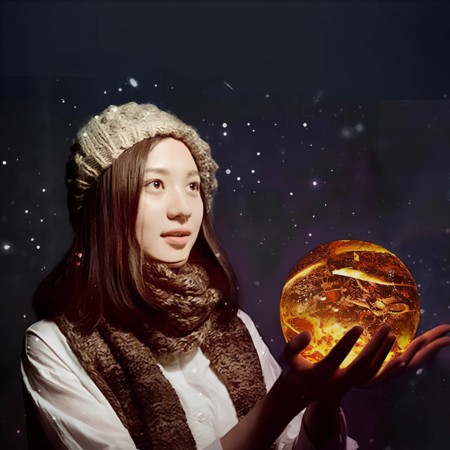 Painted flame LED 3D night light with 15cm diameter and 16 colour options