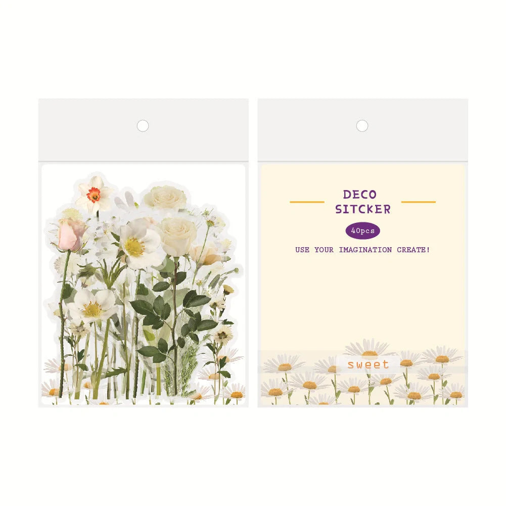 Enchanting transparent floral and mushroom stickers for DIY journaling and crafting