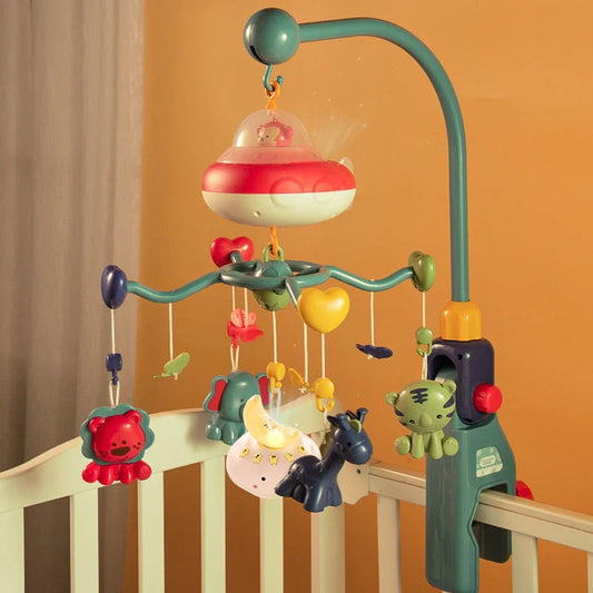 Cartoon baby rattle with starlight projection and remote control for nursery