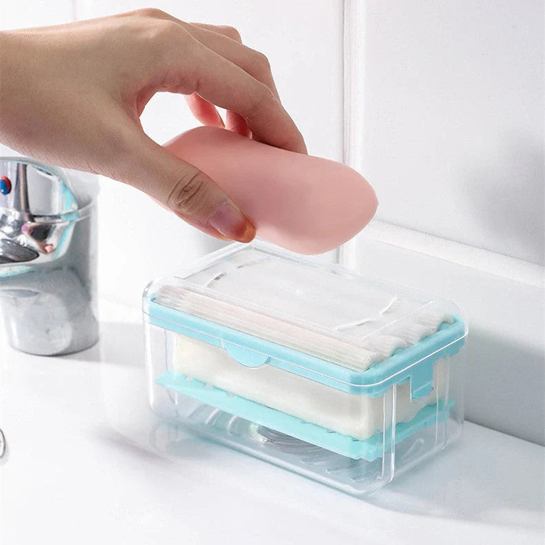 Roller type soap dish holder in light luxury colors with drain holes for bathroom storage