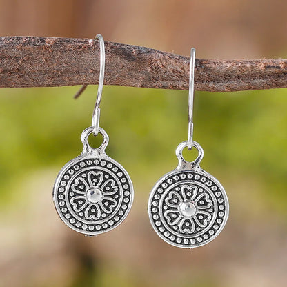 Geometric zinc alloy earrings with distressed ethnic print in retro bohemian style