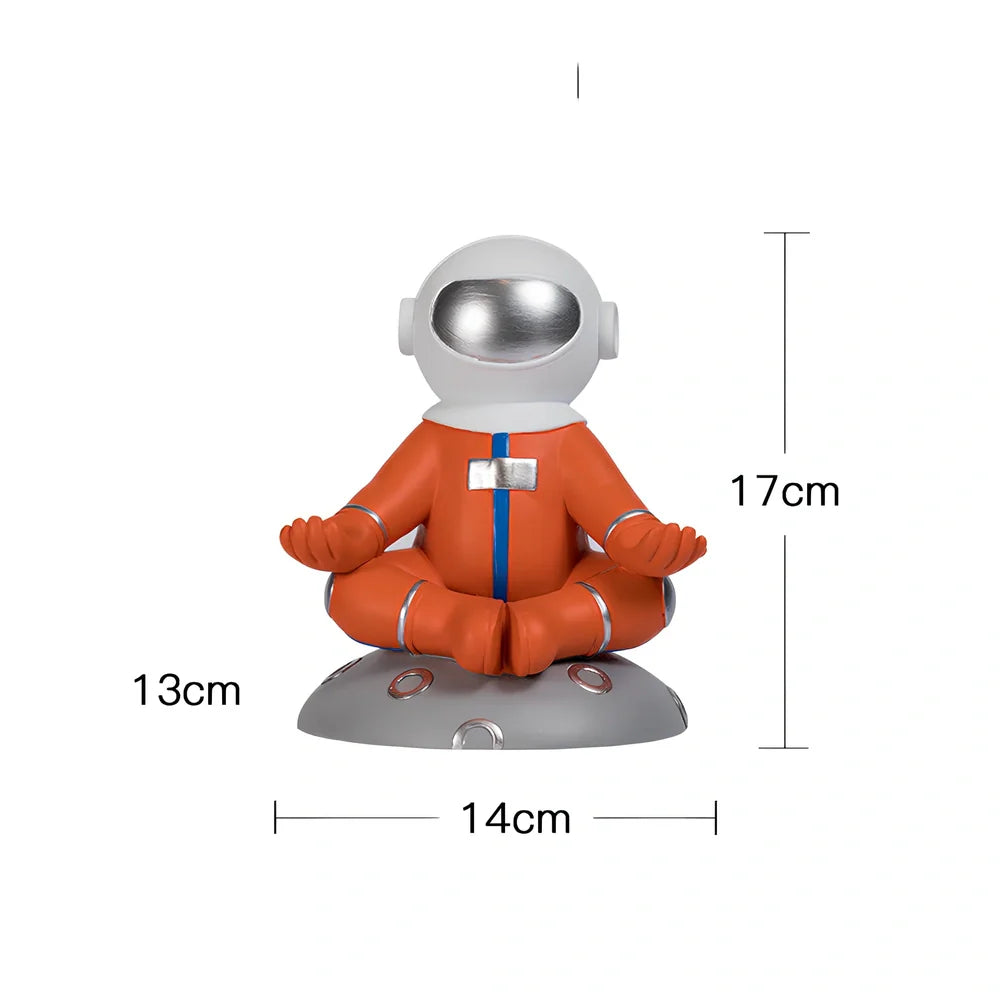 Hand-carved resin astronaut decoration in red or white with handstand, meditate, or skateboard poses