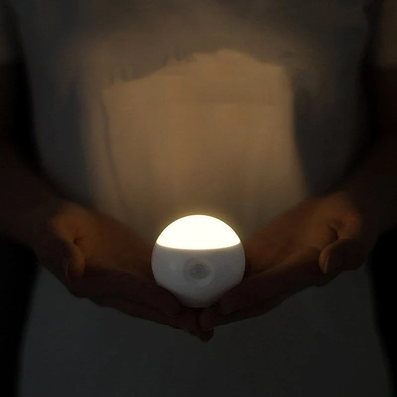 Intelligent Human Body Induction Bedside Table Lamp in Morandi grey and walnut colors