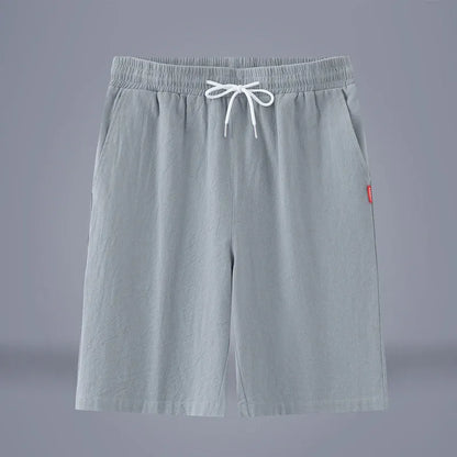 Chinese-style solid colour cropped pants with drawstring waist in cotton linen blend fabric