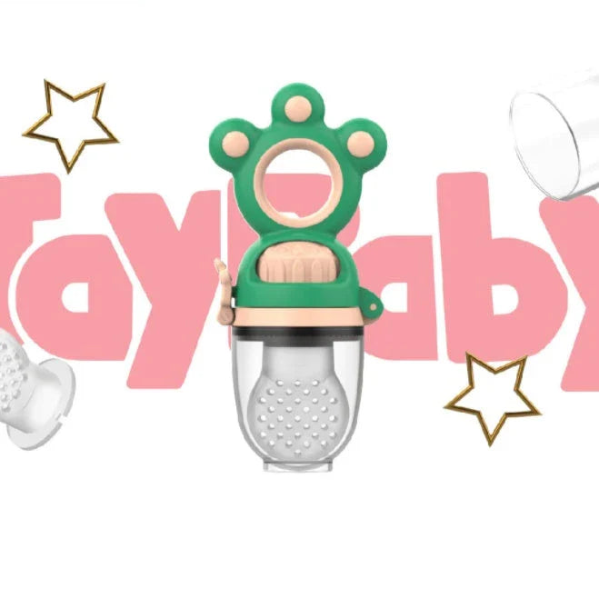 Fruit-infused baby pacifier feeder with mesh design, made of safe, high-quality silicone material