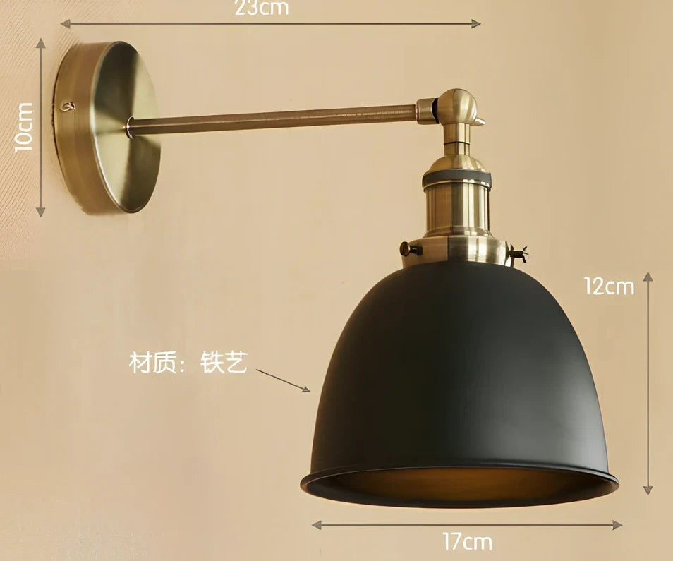 Bedroom light with adjustable iron shade in multiple colour options