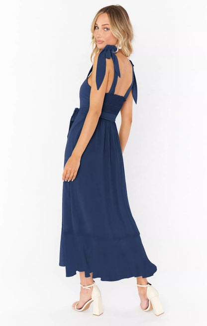 Women's summer suspender split dress with lace-up detail in various colors