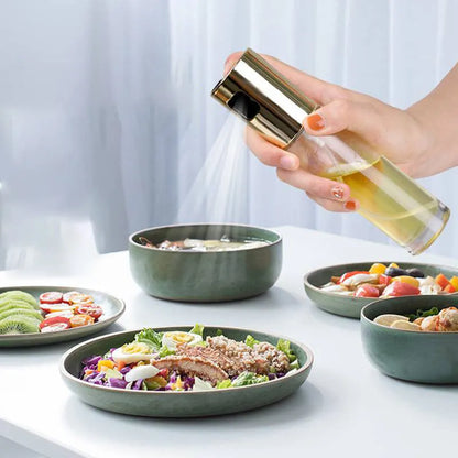 Gold ABS and glass kitchen oil vinegar spray bottle with push-pump mechanism